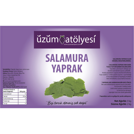 Salamura Uç Yaprak 3Kg (Pet) 2025 sezon